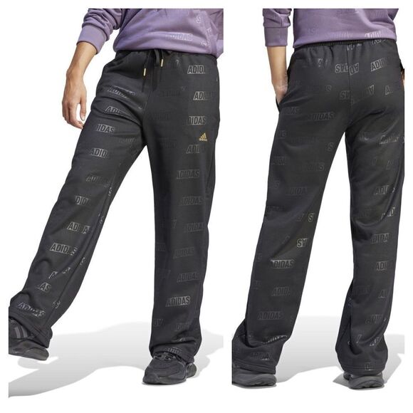 NWT ADIDAS Embossed Monogram Wide Leg Jogging Pants Regular Fit - Picture 1 of 13